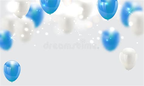 Blue Balloons Vector Illustration Confetti And Ribbons Celebration