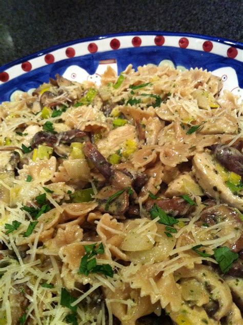 Roasted herbed vegetables & pastapromise. Recipes from 4EveryKitchen: Farfalle with Chicken Pollo & Mushrooms in Sherry Cream Sauce