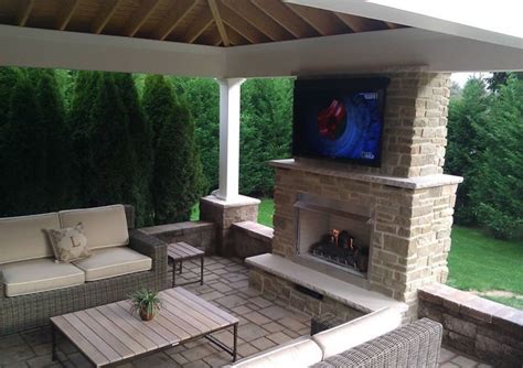 Outdoor Gas Fireplace With Television By Fines Gas Traditional