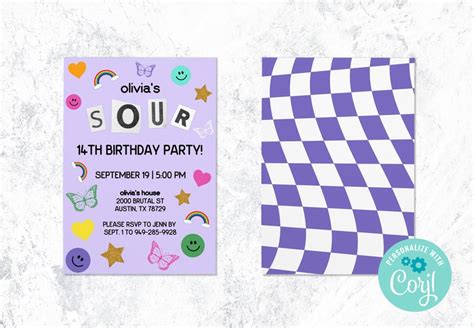 Olivia Rodrigo Sour Trendy Birthday Party Invitation Editable Etsy