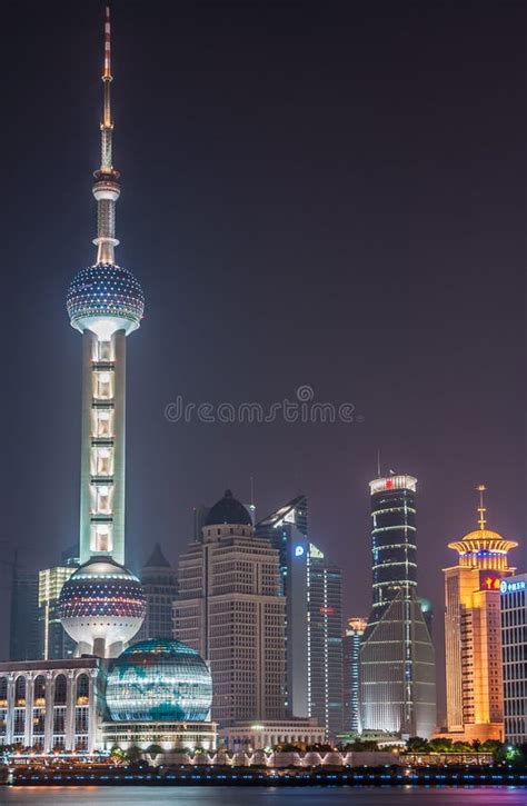 Night Skyline Around Oriental Pearl Tv Tower On Pudong Shanghai China