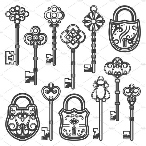 Vintage Ornamental Keys And Locks Security Ornamental Old Antique