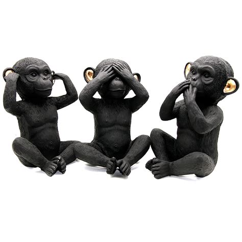 Wise Monkeys Speak Hear See No Evil Resin Black Gold Set Of
