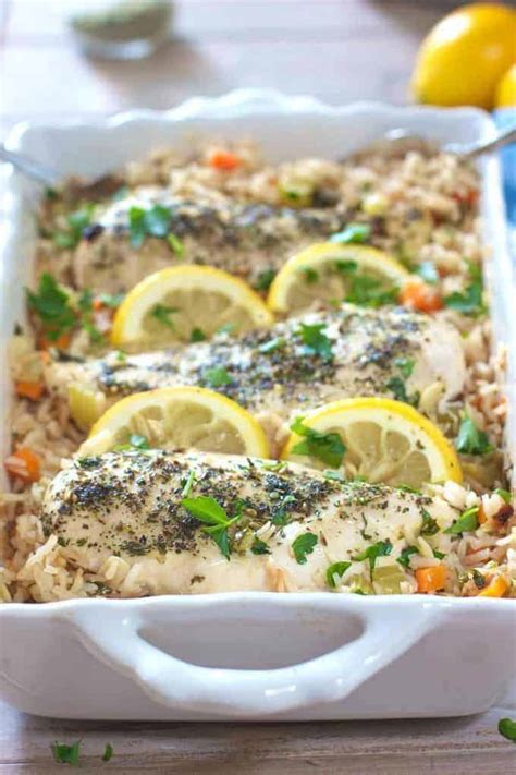 Use leftover chicken breast in this substantial healthy soup. Baked Chicken Breasts with Lemon Rice Pilaf | Laughing Spatula