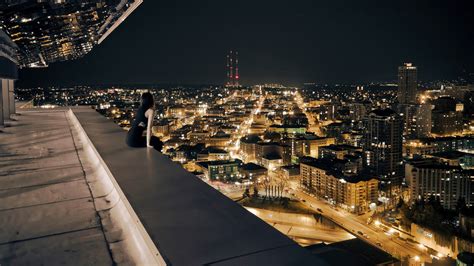 Wallpaper 1600x900 Px Cityscape Night Road Rooftops Sitting