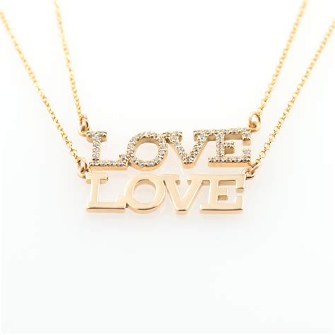Love Necklace Gold Love Necklace Letter Love Necklace Love Etsy