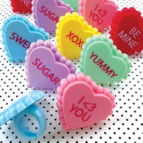 Best Quality Conversation Heart Rings 12 Valentine Cake Picks Pastel