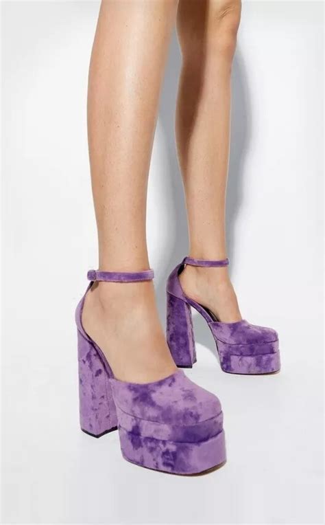 Double Platform Crushed Velvet Heels Lilac Nasty Gal
