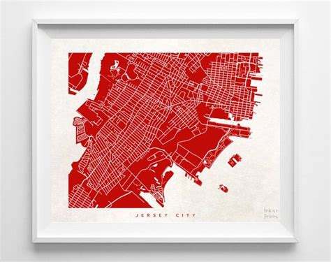 Jersey City Map New Jersey Print Jersey City Poster New Etsy Map