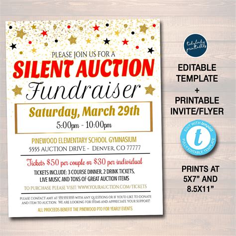 Silent Auction Flyer Fundraiser Event School Pto Pta Etsy Uk