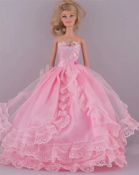 New Fashion Handmade Pink Princess Three Tier Lace Wedding Dress Clothes Gown For 11 Barbie