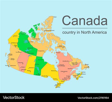 Canada Map With Provinces And Cities Royalty Free Vector