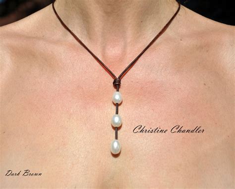 Pearl And Leather Jewelry White Pearl And Leather Lariat Etsy