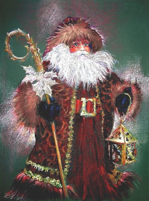 Santa Claus Dressed All In Fur From His Head To His Foot Painting By