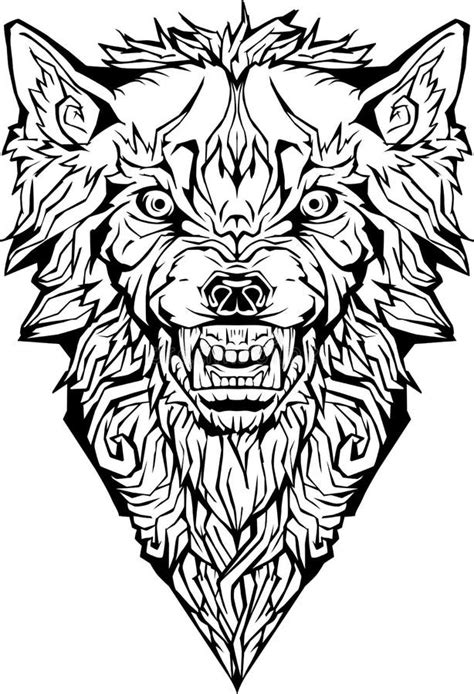 Angry Wolf Isolated Coloring Page Stock Vector Illustration Of
