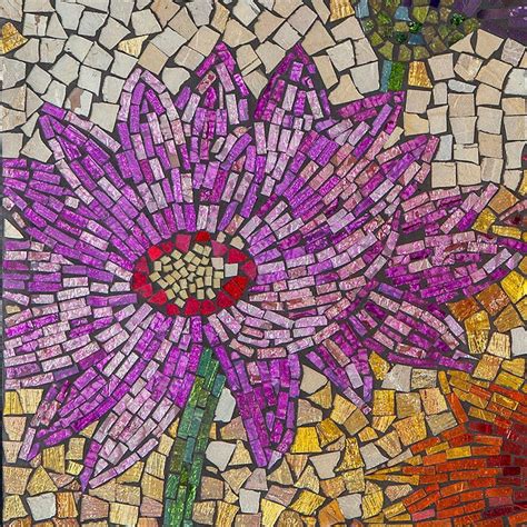 Blooming Flowers Mosaic Glass Tile Wall Art 275 Inches By River Of