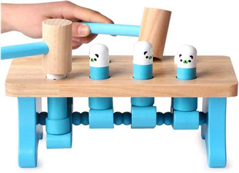 Hbye Wooden Pounding Bench With 8 Pegs And 2 Mallets Pop Up Pegs