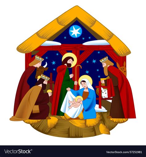 Scene Nativity Christ And Adoration Royalty Free Vector