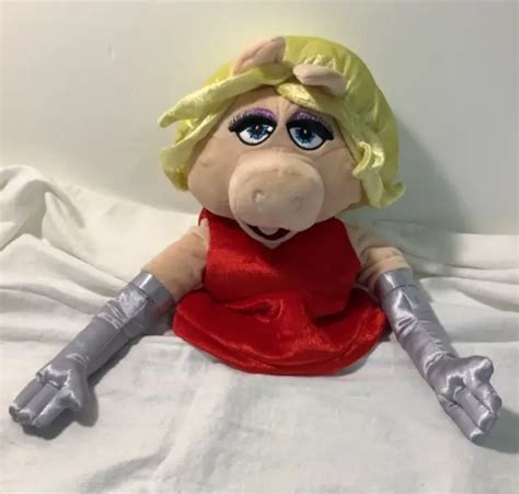 Plush Miss Piggy Hand Puppet Jim Henson Muppets Red Dress Silver