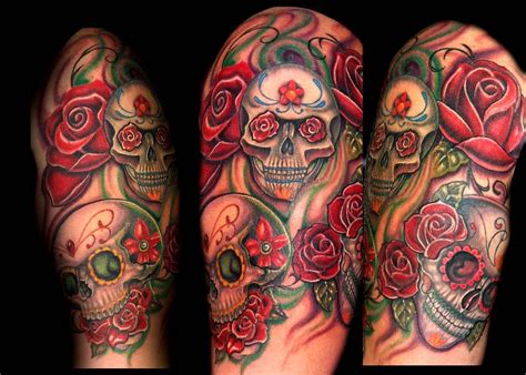 Realistic Sugar Skull Tattoo Sugar Skulls And Roses Hand Tattoos Skull