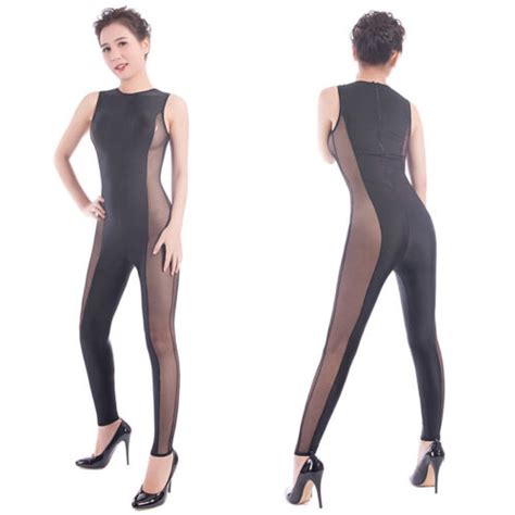 Women Sexy Sleeveless Gauze See Through Club Bodycon Jumpsuit Rompers