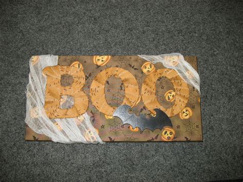 Wooden Canvas And Letters Wrapped With Halloween Fabric And Cheese