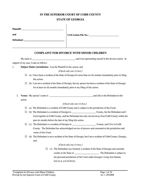 Petition For Divorce Georgia Fill Out And Sign Printable