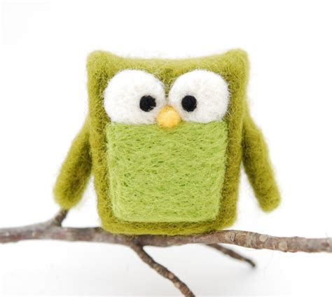 Items Similar To Needle Felted Owl Olive Green Home Whimsical Decor