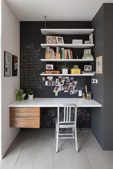 This layout shows a similar concept, with most of the home's floor space being occupied by appliances and furniture; 32 Smart Chalkboard Home Office Décor Ideas | DigsDigs