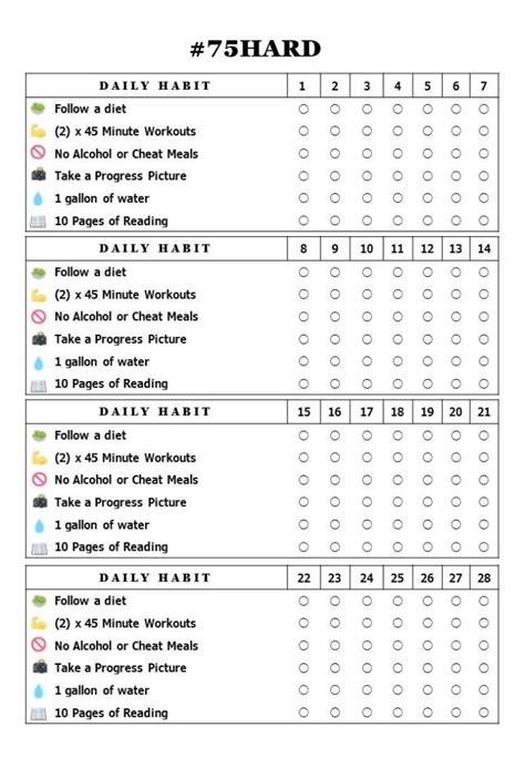 75 Hard Challenge Free Printable