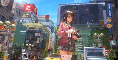 Anime Girl With Camera City Life 4k Wallpaperhd Anime Wallpapers4k