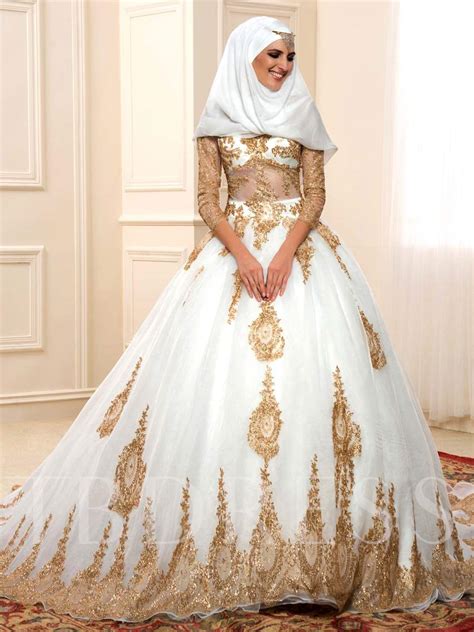 Lihat ide lainnya tentang pengantin, gaun, gaun pengantin. Sequined Appliques Ball Gown Muslim Wedding Dress - Tbdress.com