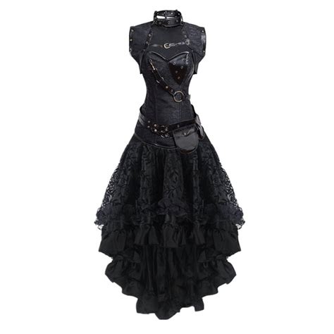 Womens Sexy Gothic Victorian Steampunk Corset Dress Leather Overbust