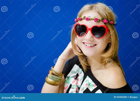 Blond Hipster Woman In Sunglasses Stock Image Image Of Amazed Posing 59305289
