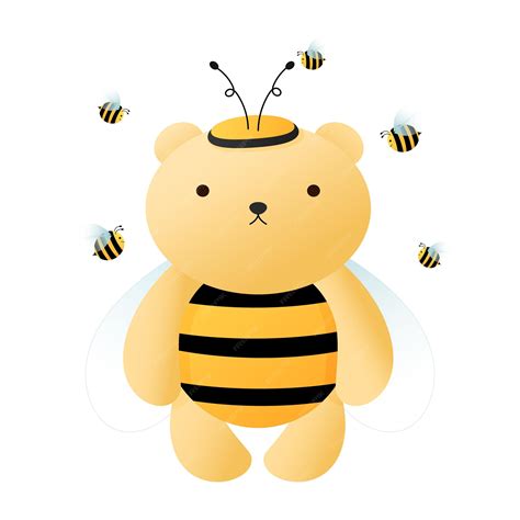 Premium Vector Cute Cartoon Character Bear And Bees Bear Looks Like