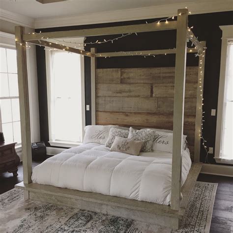 A canopy bed is a bed with a canopy, which is usually hung with bed curtains. Reclaimed Wood Canopy Bed (white) | Wood canopy bed ...