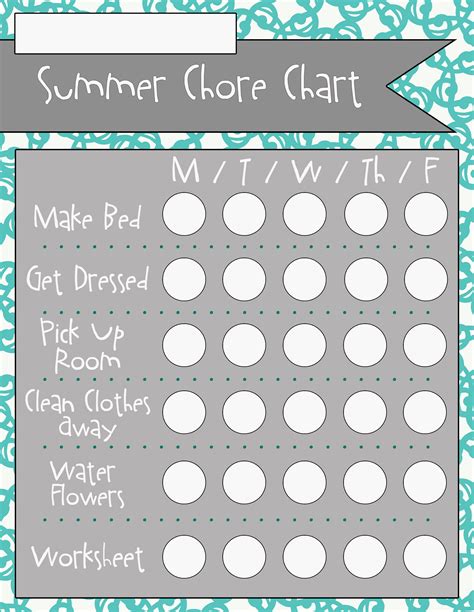 Free Printable Summer Chore Chart 6 Versions Playfuns