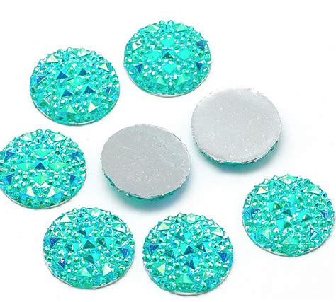 50x crystal turquoise ab round iridescent flat back acrylic rhinestone gems resin turquoise baybay