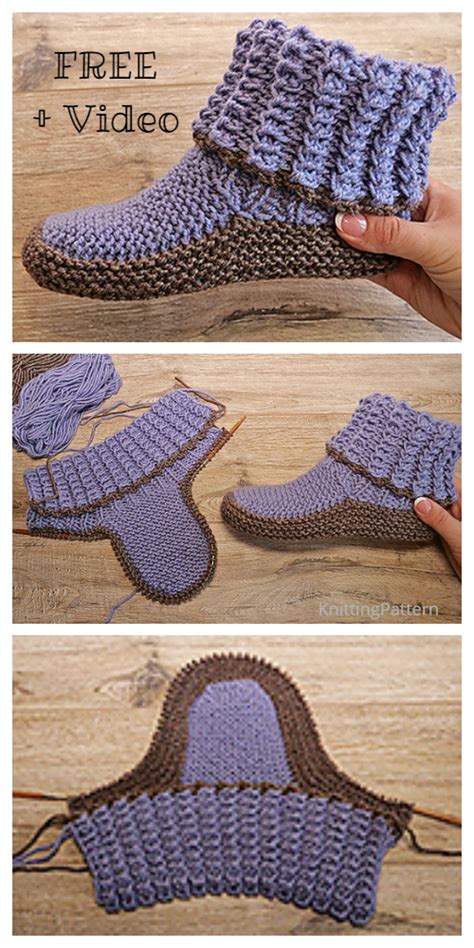 Knit Adult Ribbed Slippers Free Knitting Pattern Video Knitting Pattern