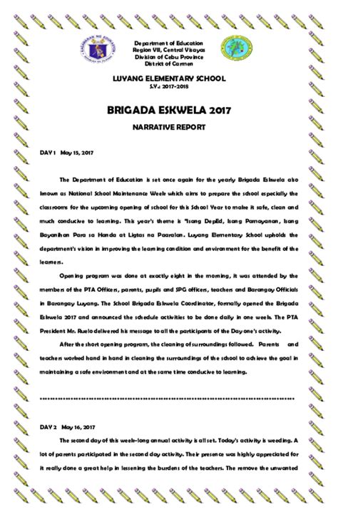 Recommendation How To Make A Narrative Report About Brigada Eskwela