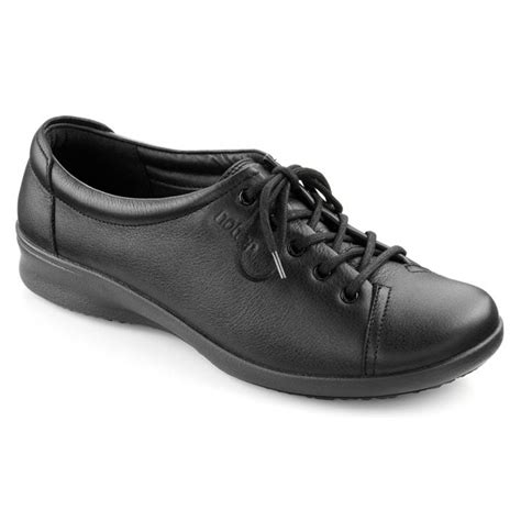 Hotter Womens Dew Extra Wide Jet Black Leather Lace Shoes