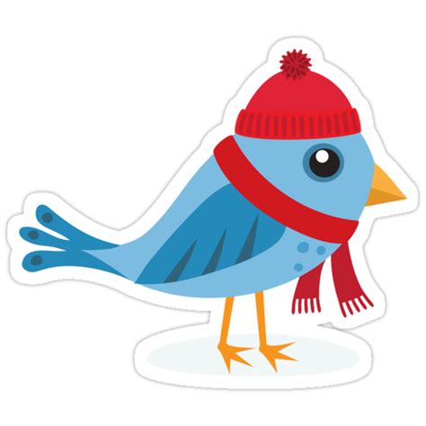 Cute Cartoon Bird With Red Hat And Scarf Stickers