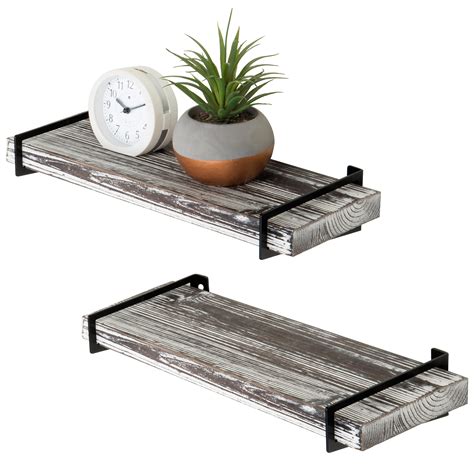 Myt 16 Inch Rustic Gray Wood Floating Shelves With Black Metal