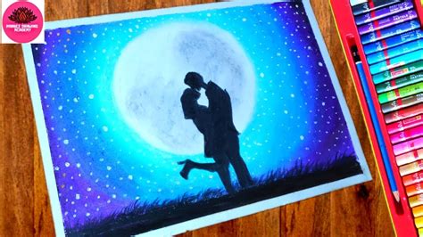 Beautiful Moonlight Couple Kissing Drawing With Oil Pastels Step By Step Youtube