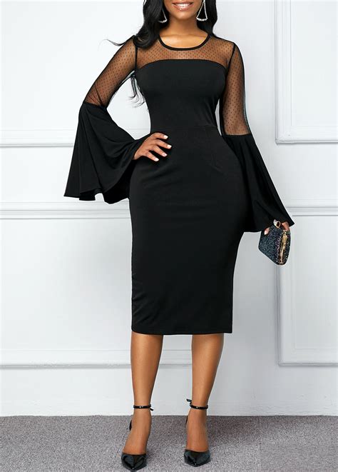 Stunning Black Flare Sleeve Panel Dress Fashion Design Store
