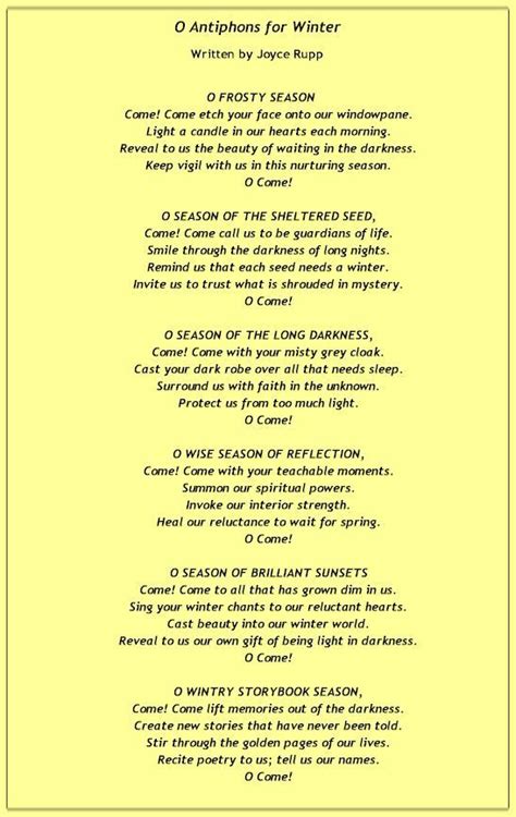 O Antiphons For Winter By Joyce Rupp Winter Quiet Pinterest