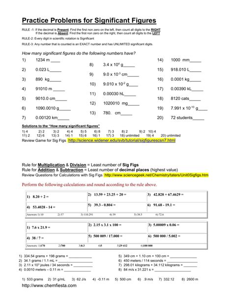 The number of significant figures a number has is: Worksheet Significant Figures Examples With Answers - best ...