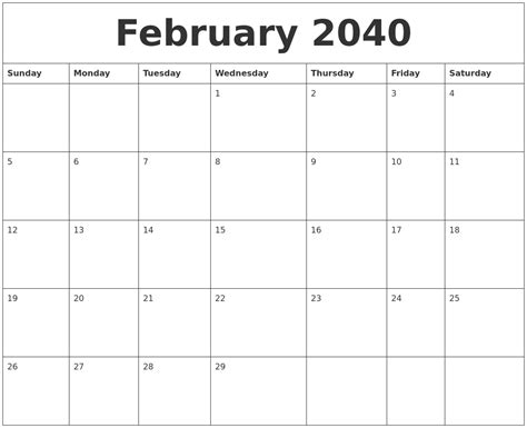 February 2040 Calendar Free Printable