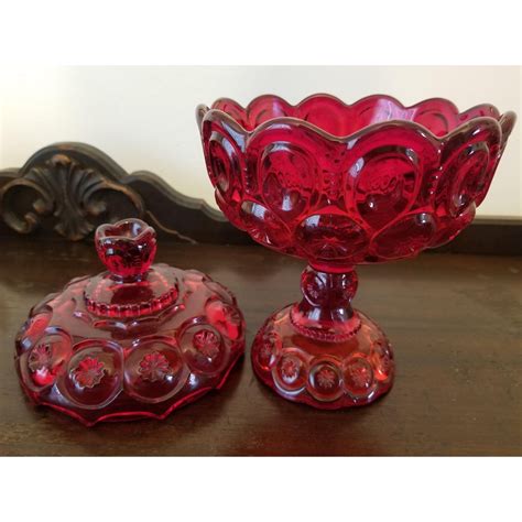 Vintage Smith Glass Pressed Ruby Moon And Stars Compote With Lid Chairish Vintage Glassware