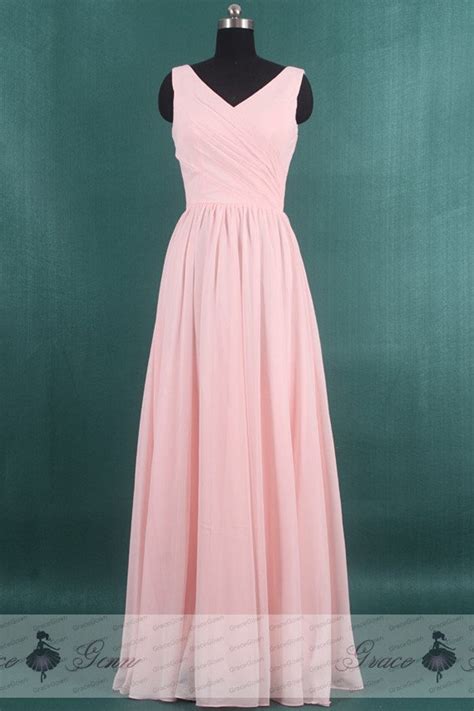 Blush Pink Bridesmaid Dress Chiffon Prom Dressv Neck Wedding Etsy